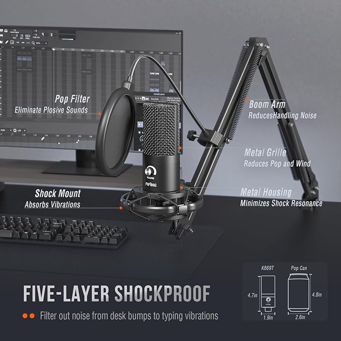 FIFINE Studio Condenser USB Microphone Computer PC Microphone Kit - Image 6