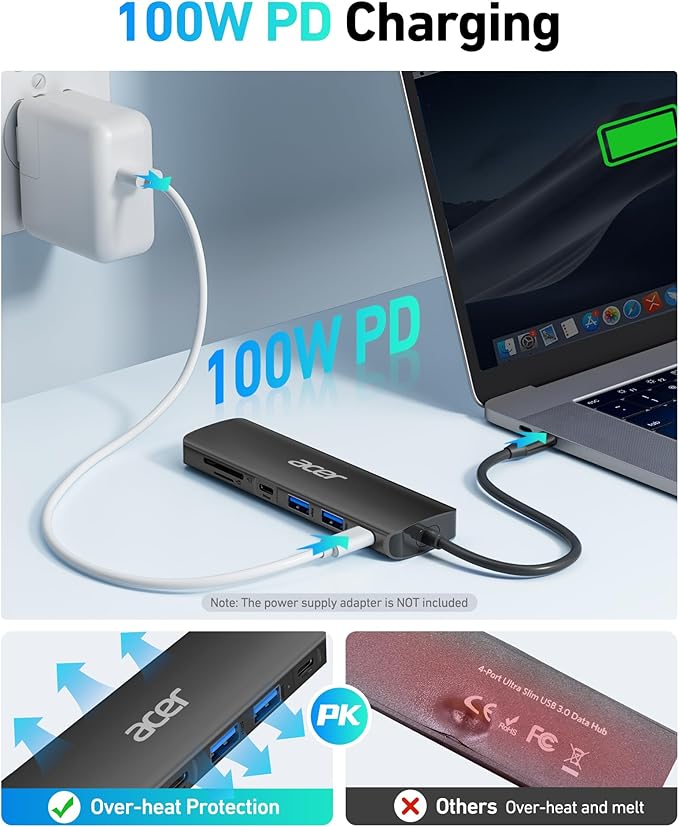 Acer USB C Hub, 7 in 1 USB C to HDMI Dock, 2 USB 3.1 GEN1 and 5Gbps Type-C Data - Image 4