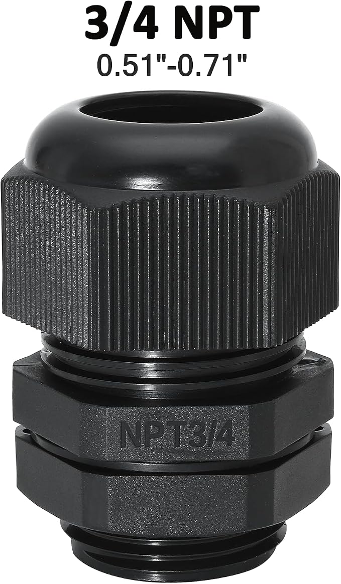 10 Pcs 3/4" NPT Nylon Cable Glands, IP68 Waterproof Adjustable Cord Grip Cable - Image 2