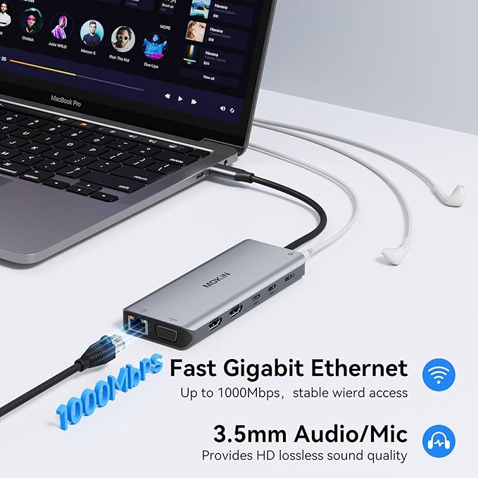 USB C Laptop Docking Station Dual Monitor, 14 in 1 Docking Station 3 Monitors - Image 7