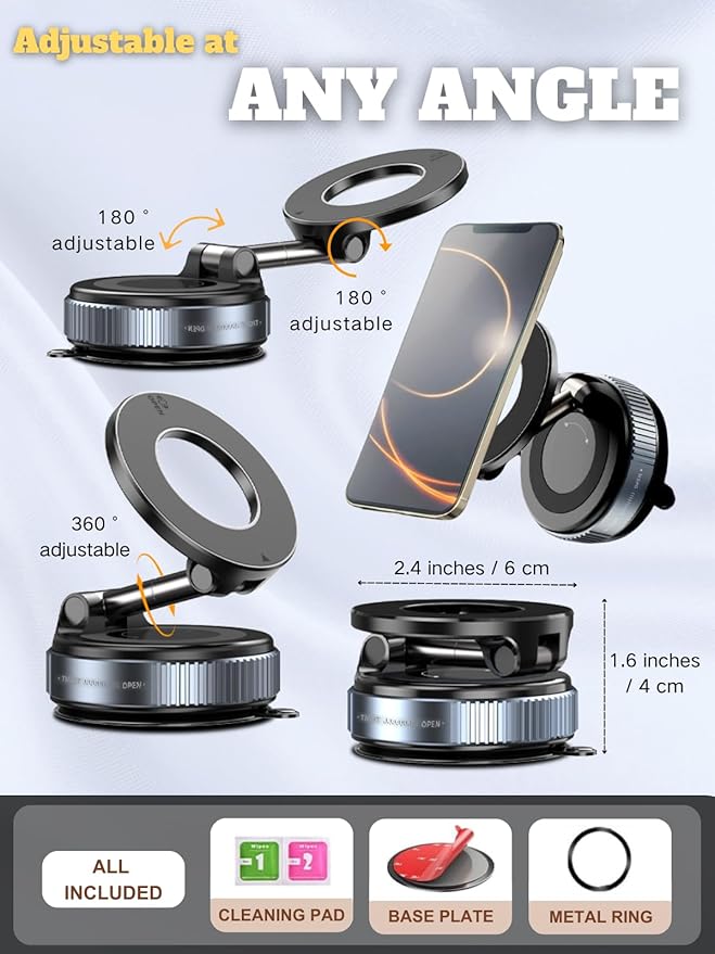 Car Phone Holder for Magsafe, 360° Adjustable Vacuum Magnetic Phone Mount - Image 4