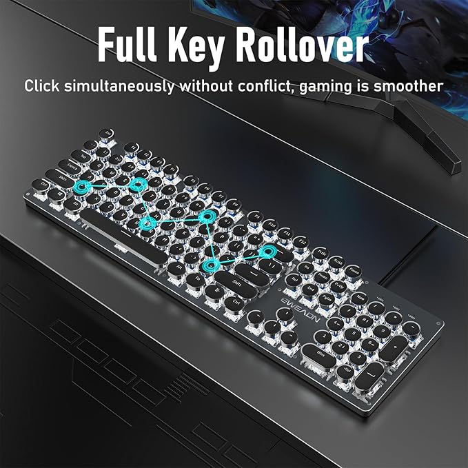 EWEADN TK100 Typewriter Keyboard Wired Mechanical Keyboard, 104 Keys Aesthetic - Image 6