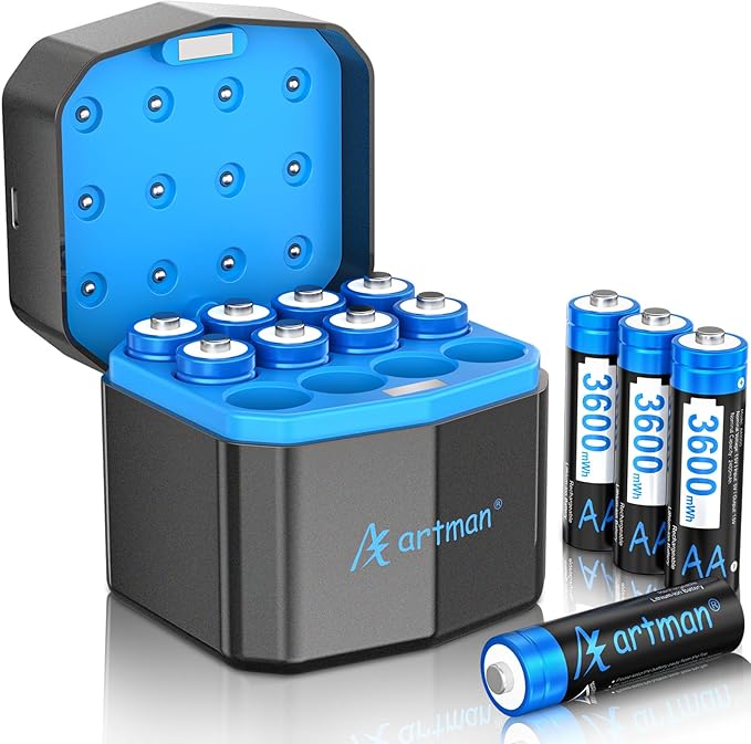 A Artman Rechargeable Lithium AA Batteries 12 Pack by Aartman