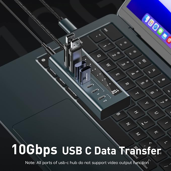 USB C Hub for Laptop, 7 in 1 10Gbps USB Adapter Support Data & Charging - Image 3