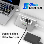 intpw USB 3.0 Hub, Aluminum 4 Port USB Data Hub 3.0 Port Extender Splitter - Image 2
