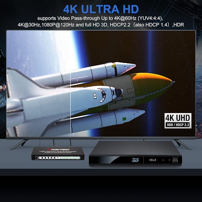 HDMI 2.0 Switch 4 Port with Audio Extractor – 4K@60Hz HDR10, Optical/AUX/ARC - Image 4
