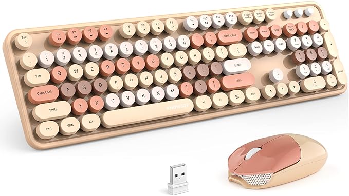 KNOWSQT Wireless Keyboard and Mouse Combo, MilkTea 104 Keys Full-Sized 2.4 GHz by KNOWSQTKeyboardMouse