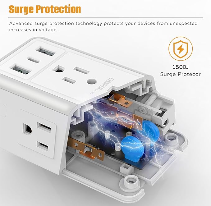 USB Wall Charger Surge Protector, Super Electro 6 Outlet Extender - Image 2