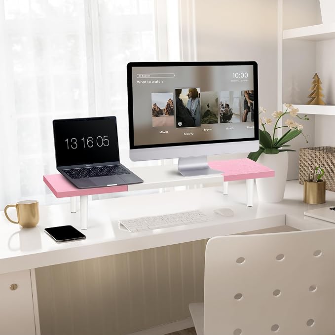 Dual-Monitor-Stand-Riser-For-Desk Adjustable Length 32-40 Inch，Large Desktop - Image 2