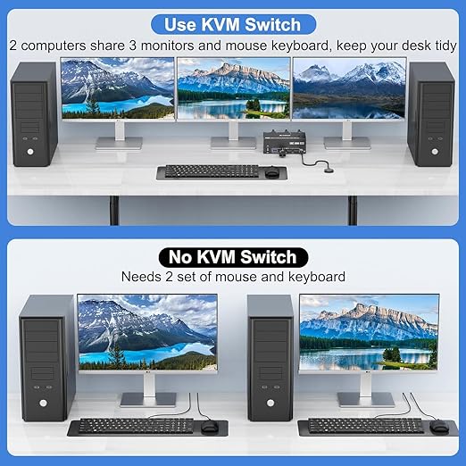 HDMI Displayport KVM Switch 3 Monitors 2 Computers 8K@60Hz/4K@144Hz, USB3.0 KVM - Image 7