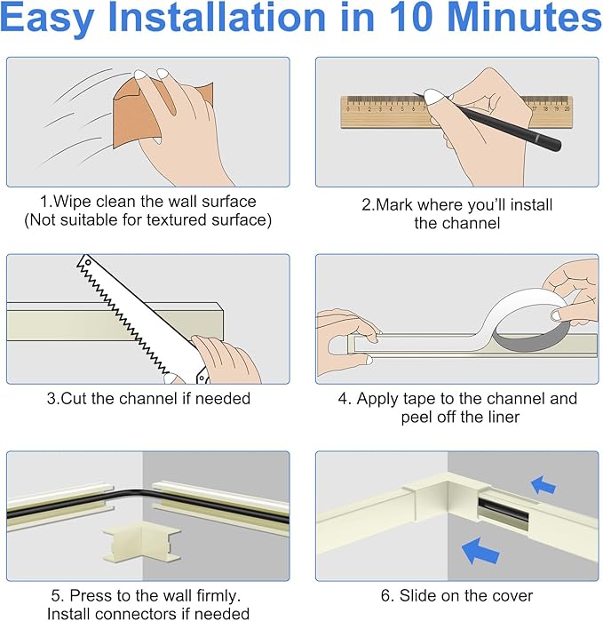 Yecaye Beige Cord Hider, One-Cord Channel Cord Cover on Wall, Cable Management - Image 5