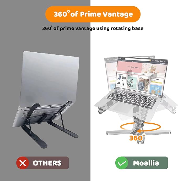 Moallia N86 360 Rotating Laptop Stand, Adjustable Height & Angle, Ergonomic - Image 3