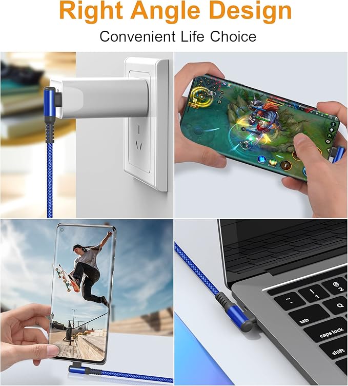 sweguard USB Type C Charger Cable Right Angle iPhone 16 Charger Nylon Braided - Image 4