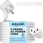 Adoreen 15 Ft Computer TV Replacement Power Cord White, Low Profile Flat Plug by Adoreen