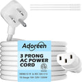 Adoreen 10 Ft Computer TV Replacement Power Cord White, Low Profile Flat Plug by Adoreen