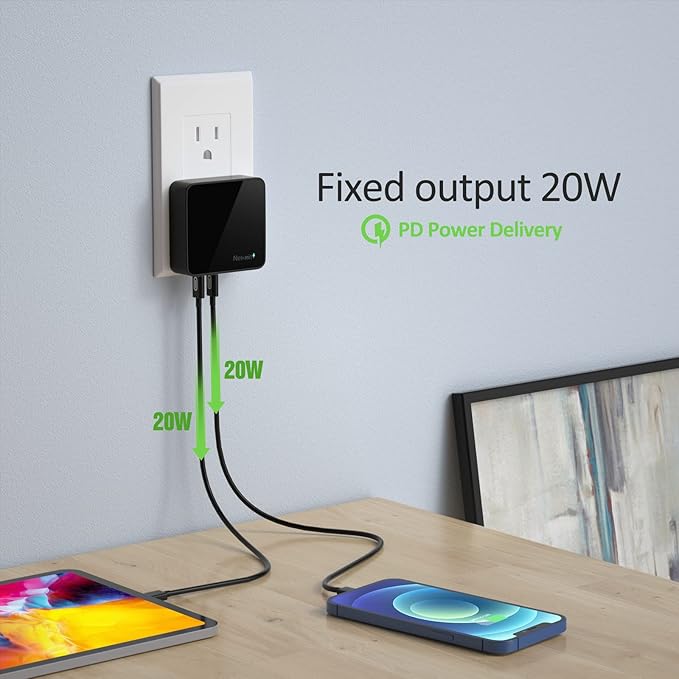 Nekmit USB C Charger, Fast Thin Flat 52W 4-Port Wall Charger - Image 2