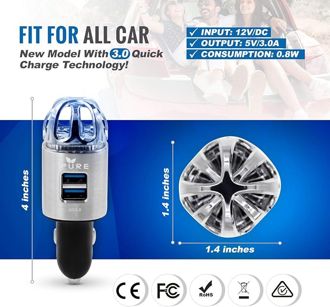 Car Air Purifier 3in1 Premium Stainless Steel Air Filter Ionizer w/Dual USB - Image 3