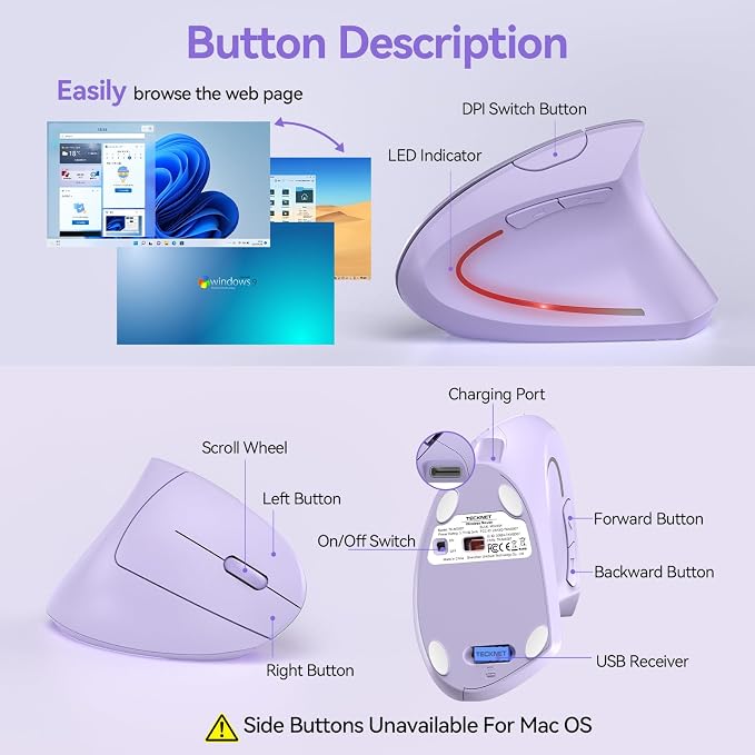 TECKNET Ergonomic Mouse Wireless, Rechargeable Mouse Wireless Silent - Image 7