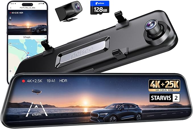 Pelsee 4K+2.5K Mirror Dash Cam by pelsee