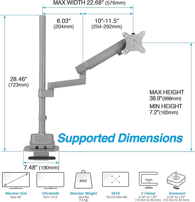 AVLT Single 40 Inch Monitor Arm Pole Top Mount - Image 3