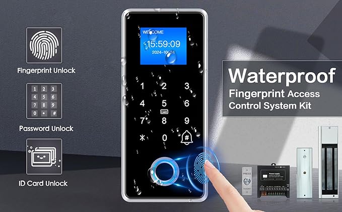 Waterproof Electric Magnetic Fingerprint Door Access Control Kit - 1200 lb - Image 2