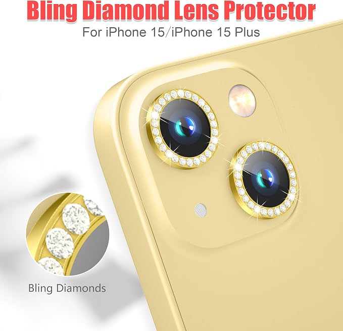 AGVEE 3+3 6 Pack for iPhone 15/15 Plus Camera Lens Protector, Bling Diamond & - Image 4