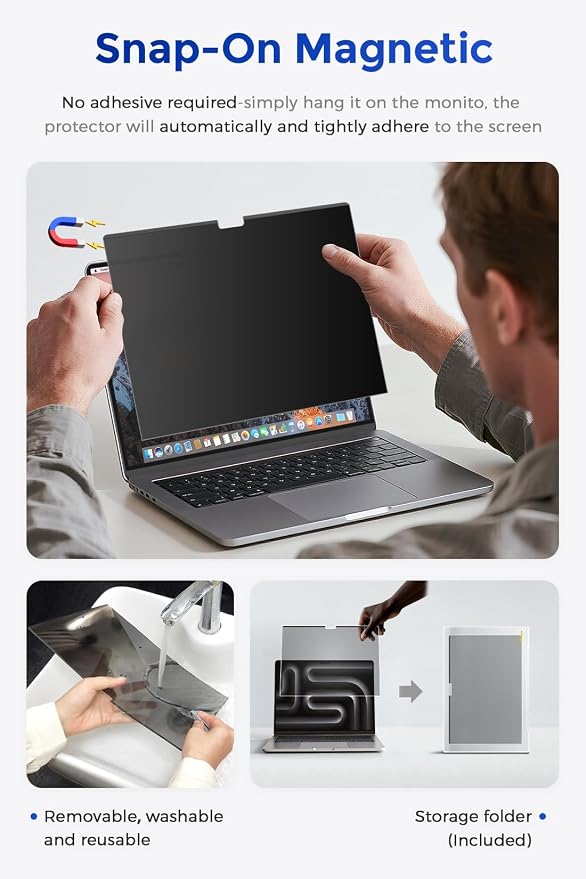 Magnetic Privacy Screen for MacBook Pro 14 Inch, Removable Washable Reusable - Image 3