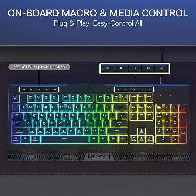 Redragon K525 RGB Backlit 104 Keys Wired Membrane Gaming Keyboard w/ 5 - Image 3