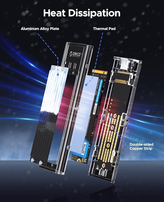 ORICO M.2 NVMe SSD Enclosure, USB 3.2 Gen 2, Transparent External Solid State - Image 4