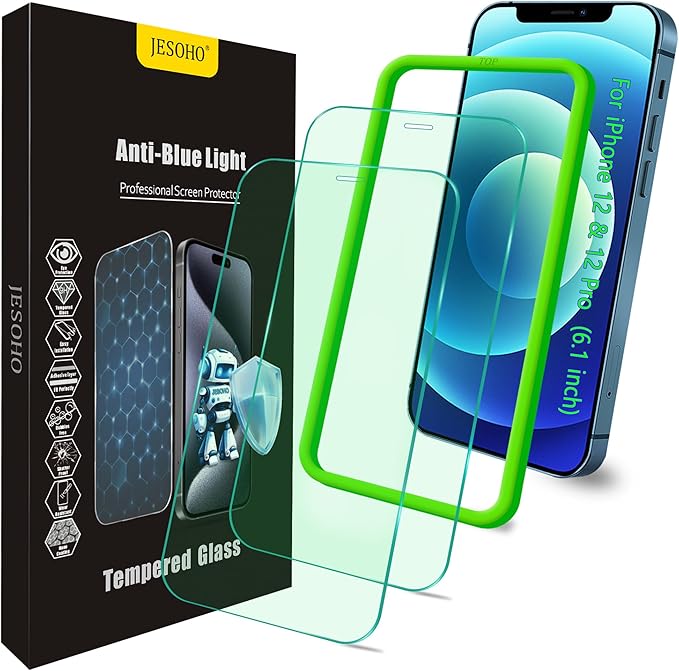 Blue Light Screen Protector for iPhone 12/12 Pro, HD Anti Blue Light Blocking by JESOHO