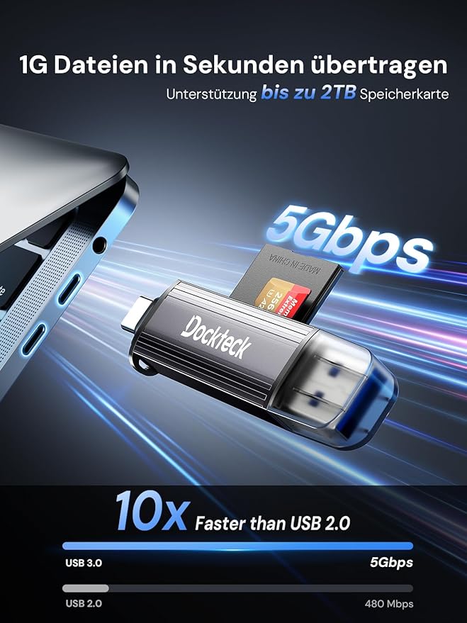 SD Card Reader, Dockteck USB 3.0 Card Reader to Micro SD Card Adapter to SD TF - Image 2