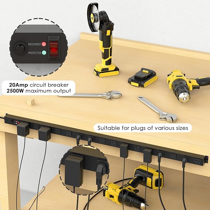 JUNNUJ Long Metal 16 Outlet Power Strip, Heavy Duty Power Strips Surge - Image 3