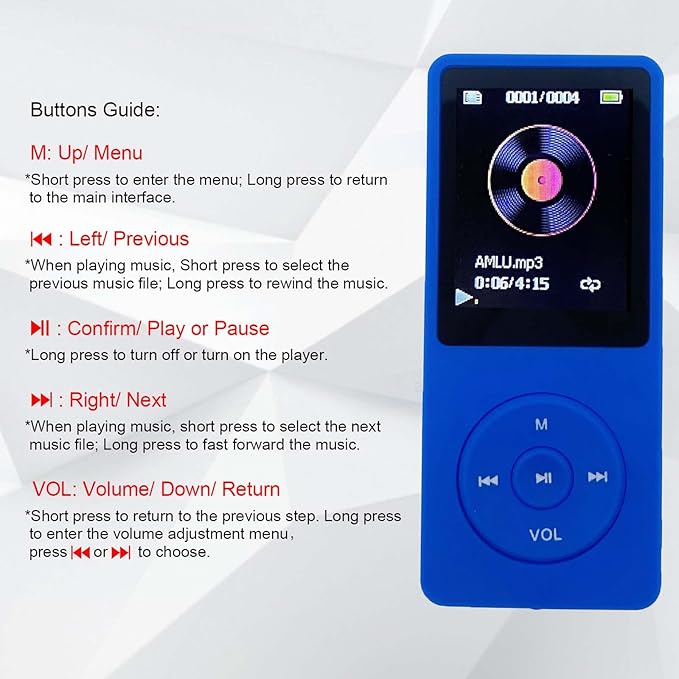 MP3 Player 32GB with Speaker Earphone Portable Mini Blue Music Player Support - Image 2