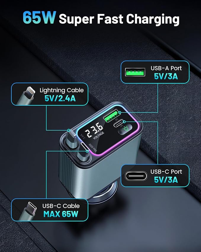 4 in 1 Retractable Car Charger - Image 3