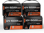 12V 150Ah LiFePO4 Lithium Battery 4 Pack- BCI Group 31 by HumsiENK
