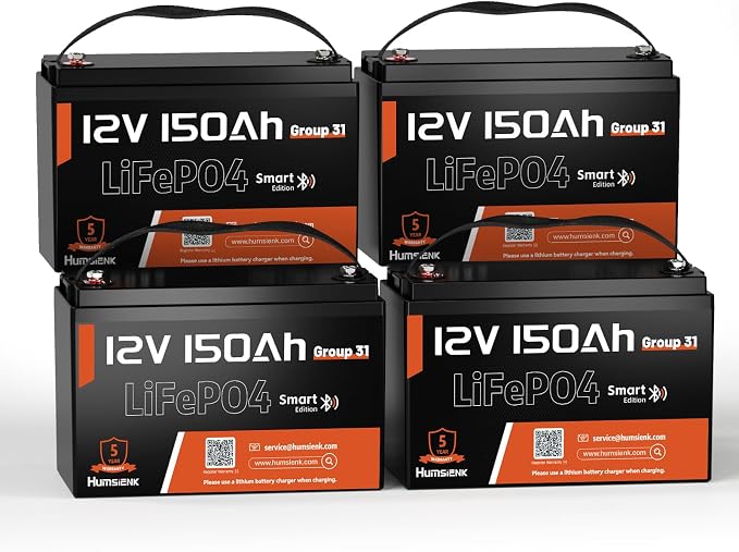 12V 150Ah LiFePO4 Lithium Battery 4 Pack- BCI Group 31 by HumsiENK