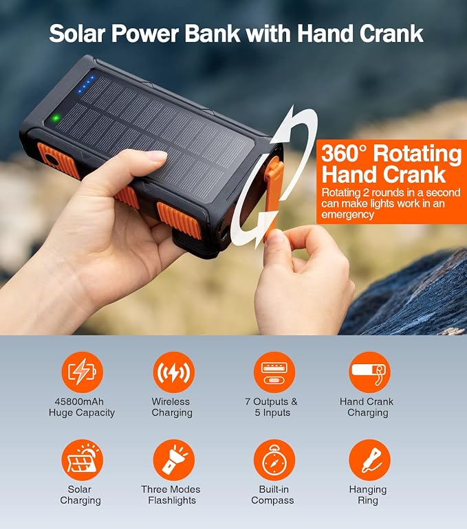 GOODaaa Power Bank Wireless Charger 45800mAh Built in Hand Crank and 4 Cables - Image 3