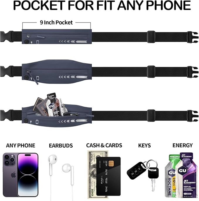 USHAKE Slim Running Belt for Women Men-Runners Phone Holder Fanny Pack - Image 3