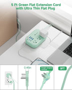 6 USB Green Travel Power Strip- 5Ft Green Extension Cord - Image 5