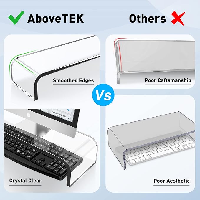 AboveTEK Acrylic Monitor Stand, Premium Large Monitor Riser 20 inch, Crystal - Image 5