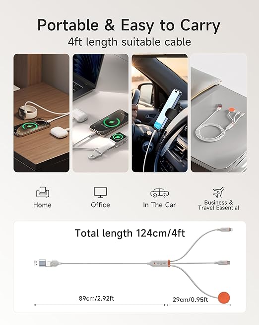 for Apple Watch Charger, 3-in-2 Silicone Multi Charging Cable Travel Fast - Image 4