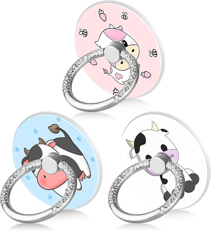 Bonoma Phone Ring Stand, 3 Pack Cute Cow 360 Degree Rotation Finger Grip Stand by Bonoma