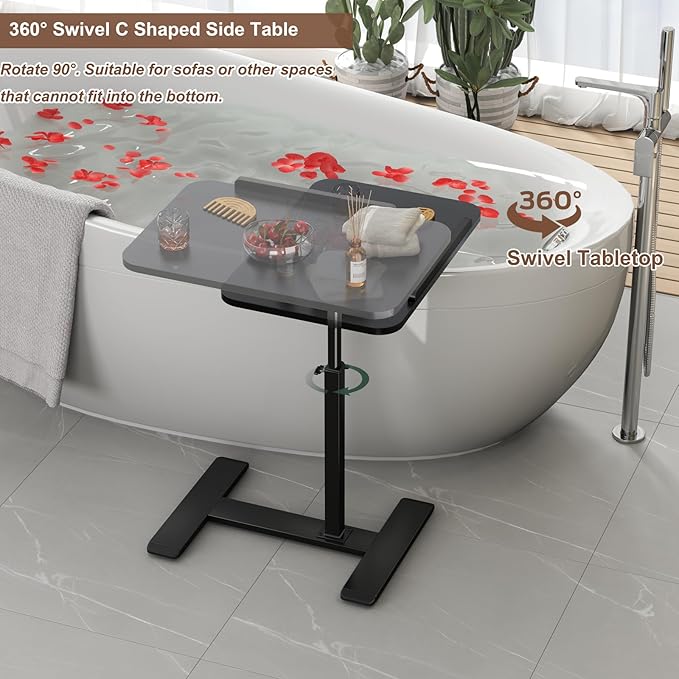 Adjustable Height C Shaped Side Table, 360°Swivel Overbed Table, Top Tilting - Image 5