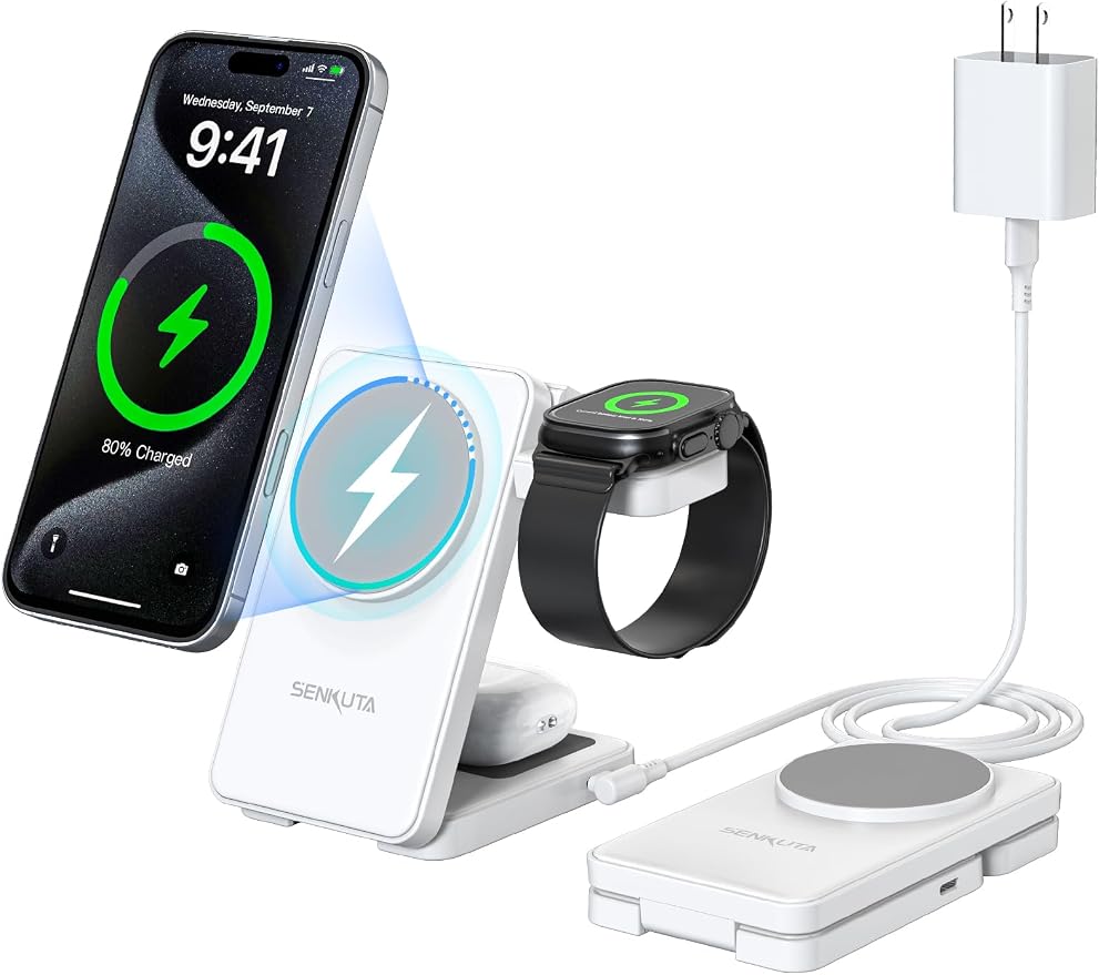 2025 Upgraded Wireless Charger for Apple: 3 in 1 Charging Station Foldable Fast by SENKUTA