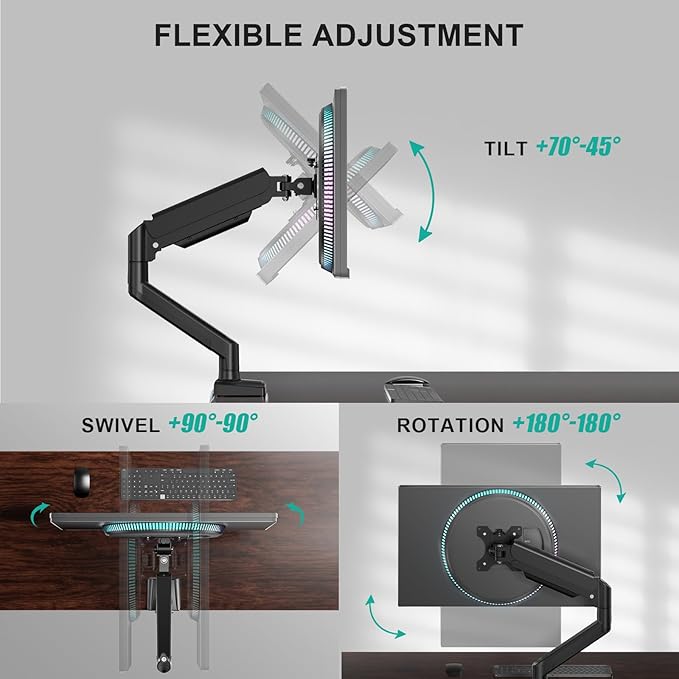 WALI Single Monitor Mount for 13-34 inch Screens, Adjustable Single Monitors Arm - Image 5