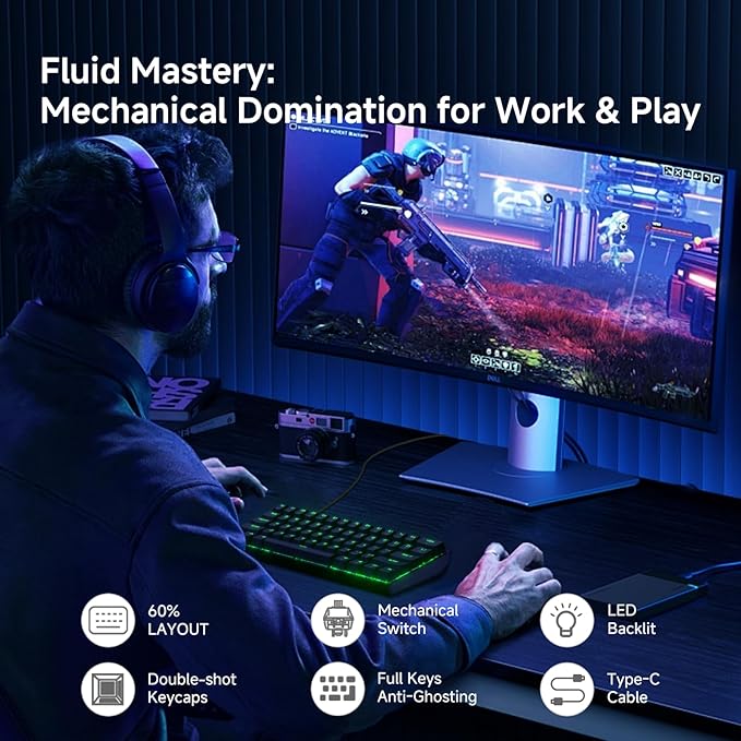 TMKB 60% Mechanical Gaming Keyboard, LED Backlight, Anti-Ghosting, Detachable - Image 2