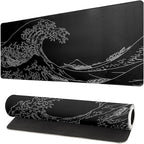 Japanese Sea Wave Large Mouse Pad Abstract Black Mouse Pad 31.5x11.8 Inch Black by Siski