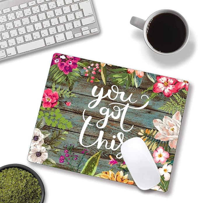 Mouse Pad, Floral Inspirational Quote Mousepad, Square Waterproof Pad Non-Slip - Image 4
