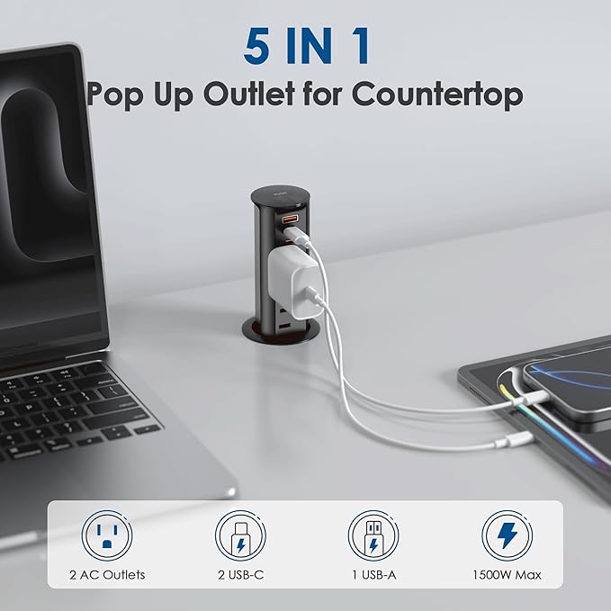 2 Inch Pop Up Outlet for Countertop, Power Grommet 2-inch Desk Wire Hole Insert - Image 4