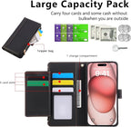 Compatible with iPhone 16 Pro Wallet Phone Case-PU Leather Magnetic Flip Cover - Image 9
